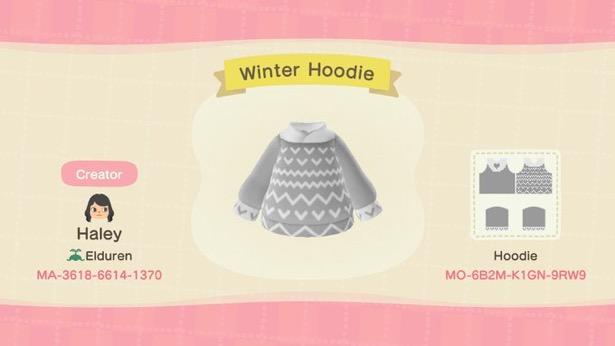 Animal Crossing Design Code: MO-6B2M-K1GN-9RW9 Winter Hoodie