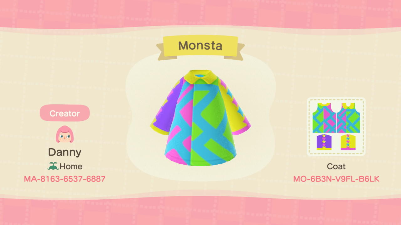 Animal Crossing Design Code: MO-6B3N-V9FL-B6LK Monsta