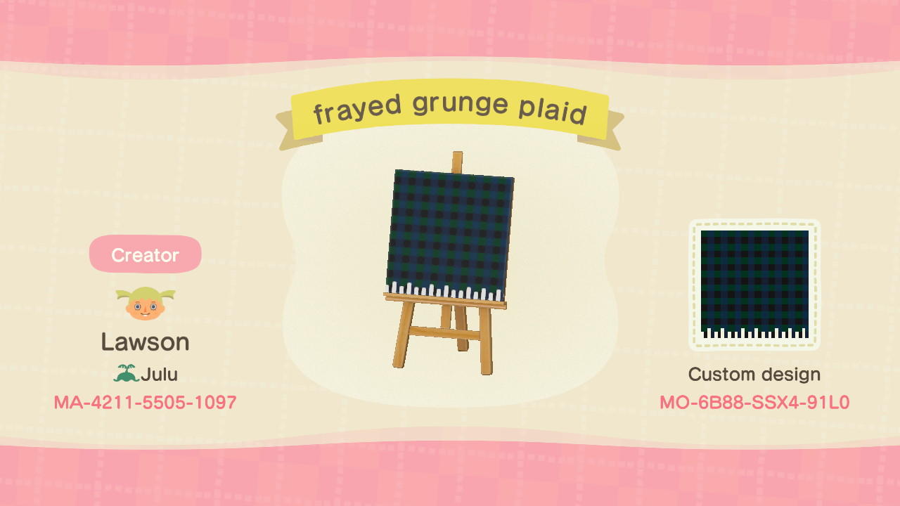 Animal Crossing Design Code: MO-6B88-SSX4-91L0 frayed grunge plaid