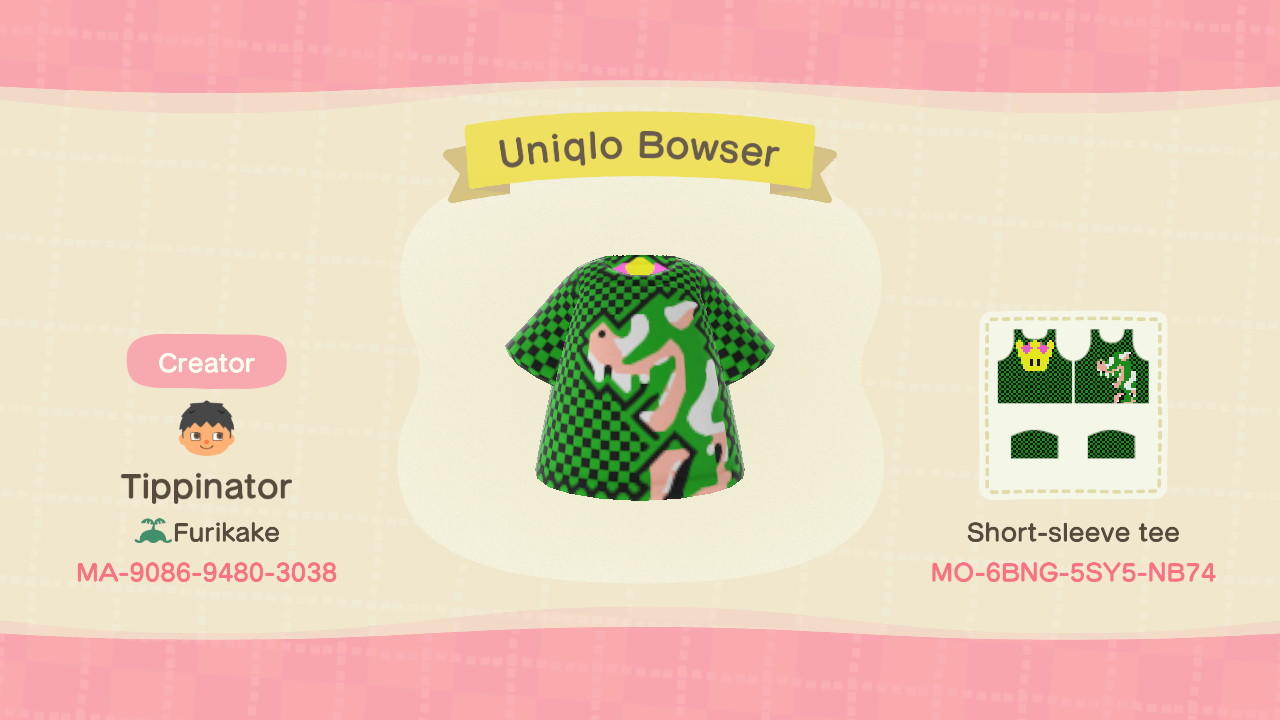 Animal Crossing Design Code: MO-6BNG-5SY5-NB74 Uniqlo Bowser