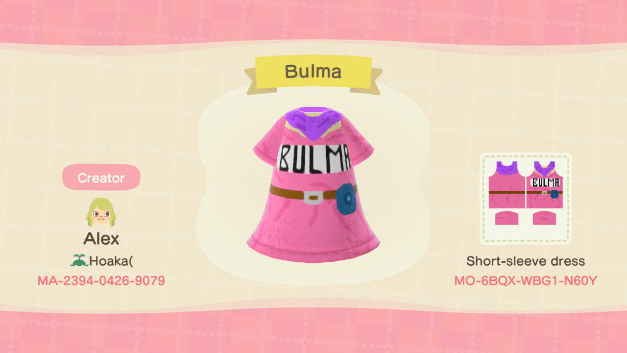 Animal Crossing Design Code: MO-6BQX-WBG1-N60Y Bulma