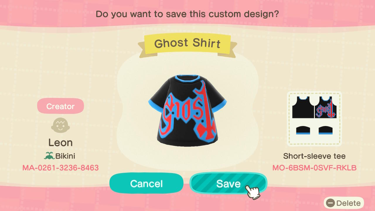 Animal Crossing Design Code: MO-6BSM-0SVF-RKLB Ghost Shirt