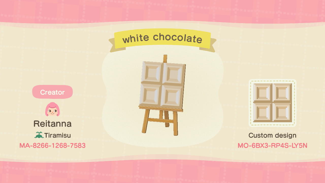 Animal Crossing Design Code: MO-6BX3-RP4S-LY5N white chocolate