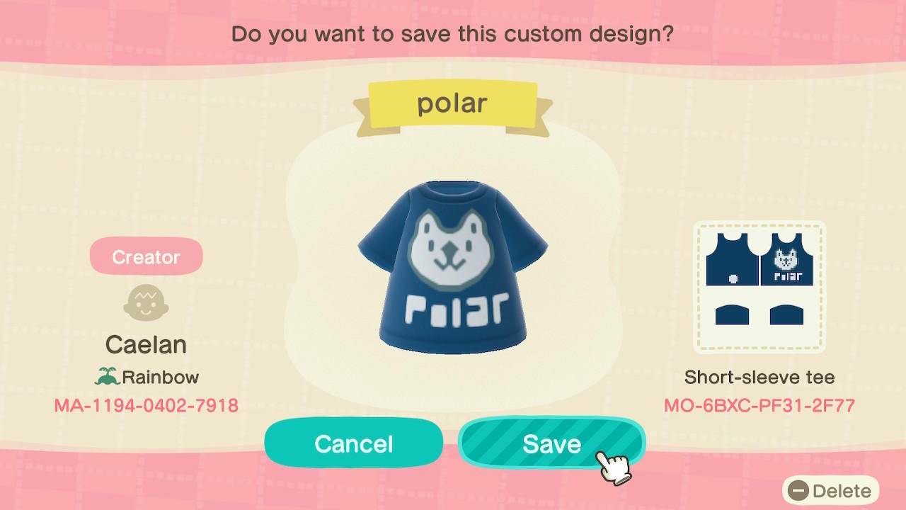 Animal Crossing Design Code: MO-6BXC-PF31-2F77 Polar