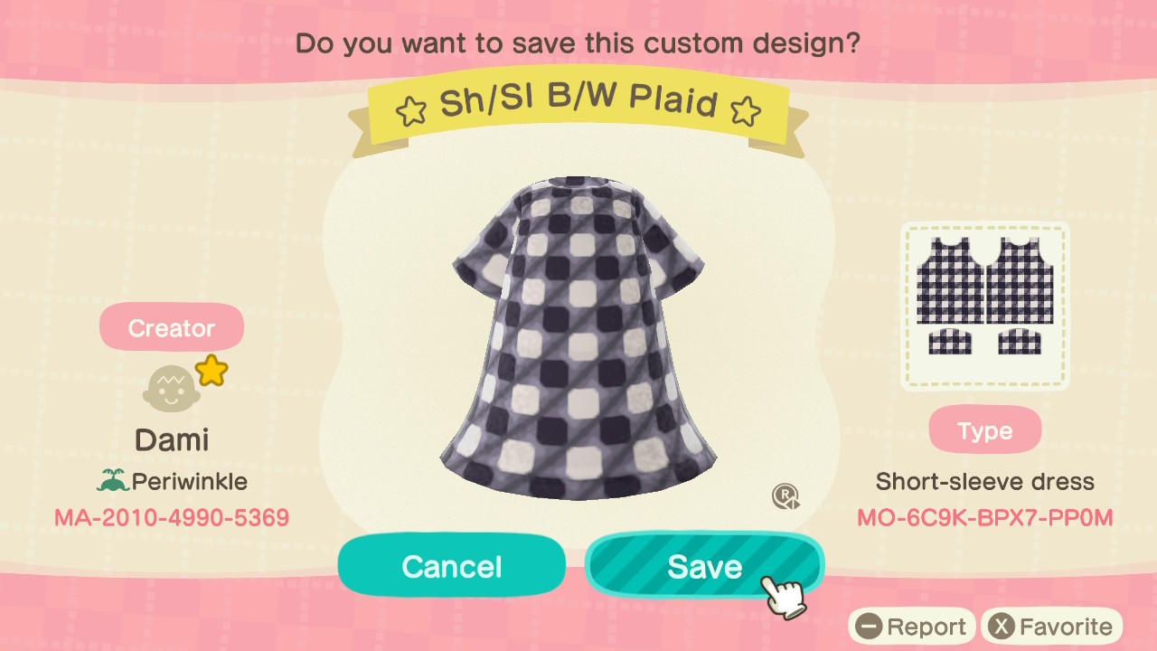 Animal Crossing Design Code: MO-6C9K-BPX7-PP0M Black N White Plaid