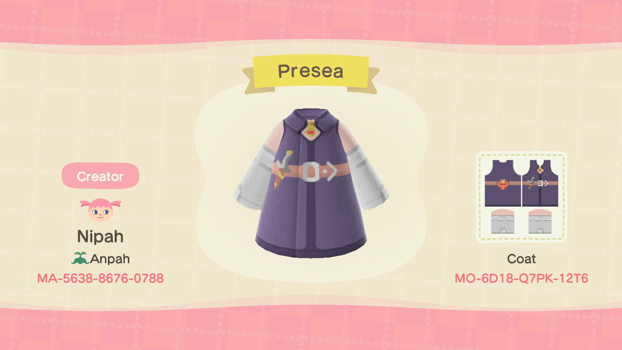Animal Crossing Design Code: MO-6D18-Q7PK-12T6 Presea