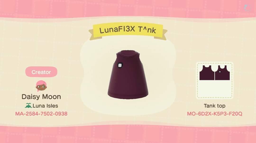 Animal Crossing Design Code: MO-6D2X-K5P3-F20Q LunaFlex Tank