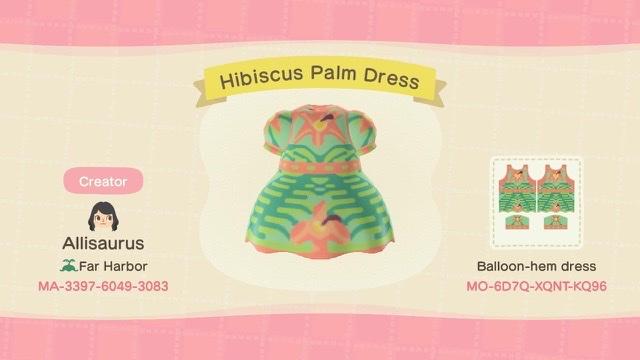 Animal Crossing Design Code: MO-6D7Q-XQNT-KQ96 Hibiscus Palm Dress
