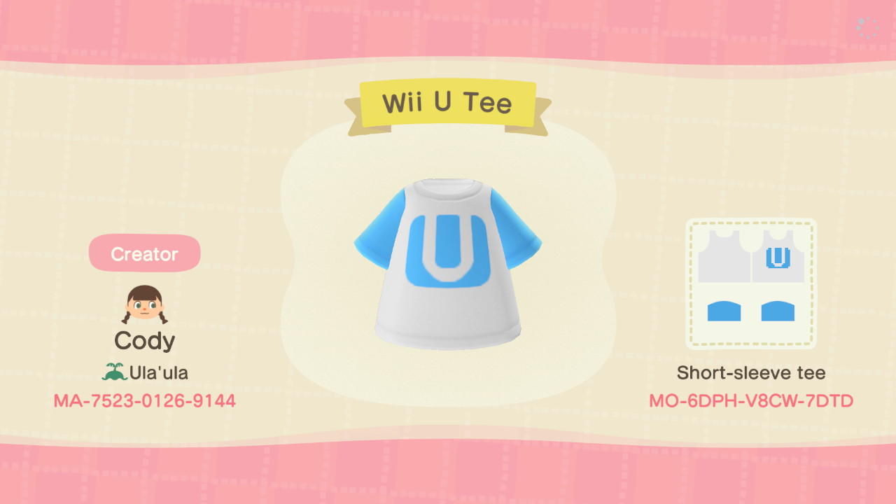 Animal Crossing Design Code: MO-6D9H-V8CW-7DTD Wii U Tee