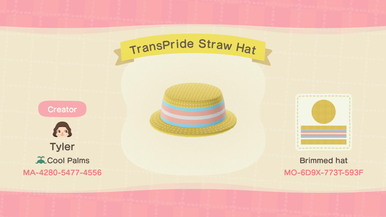 Animal Crossing Design Code: MO-6D9X-773T-593F TransPride Straw Hat