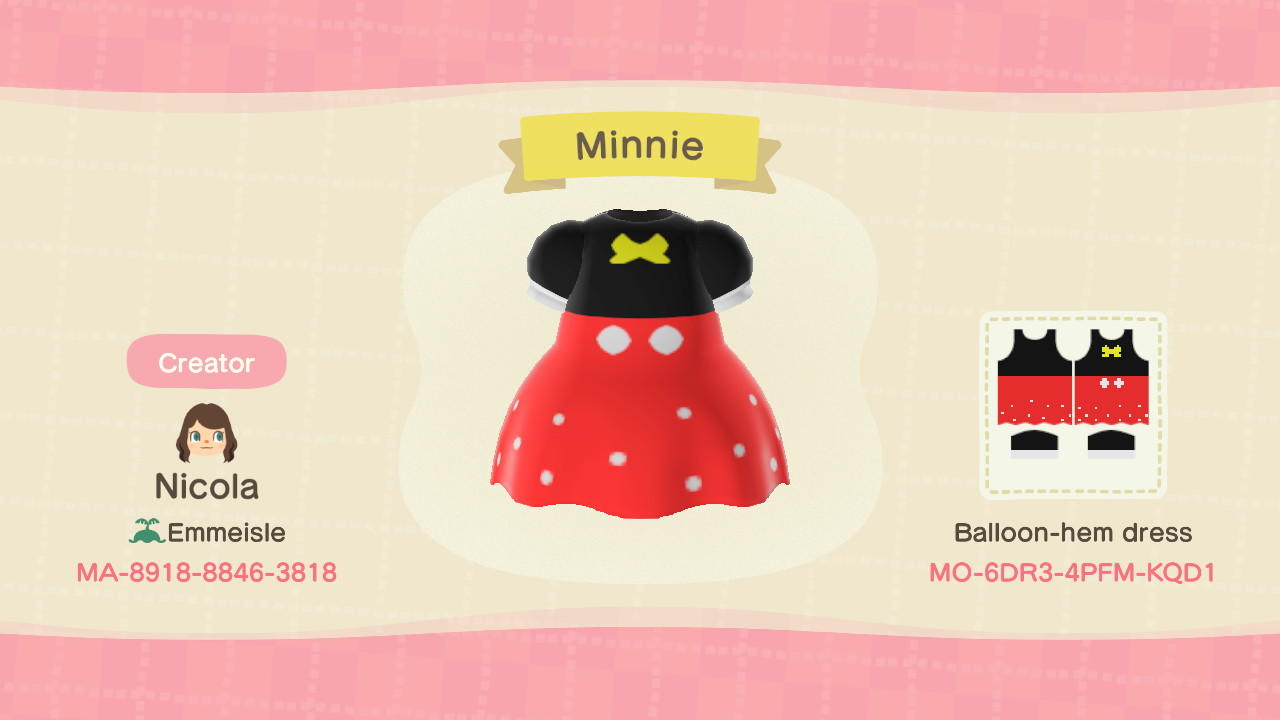 Animal Crossing Design Code: MO-6DR3-4PFM-KQD1 Minnie