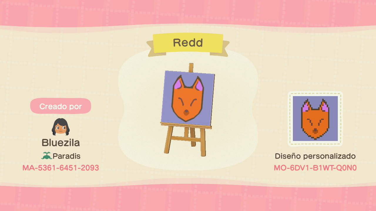 Animal Crossing Design Code: MO-6DV1-B1WT-Q0N0 Redd
