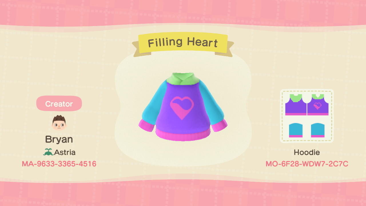 Animal Crossing Design Code: MO-6F28-WDW7-2C7C Filling Heart