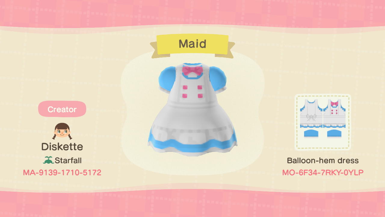 Animal Crossing Design Code: MO-6F34-7RKY-0YLP Maid