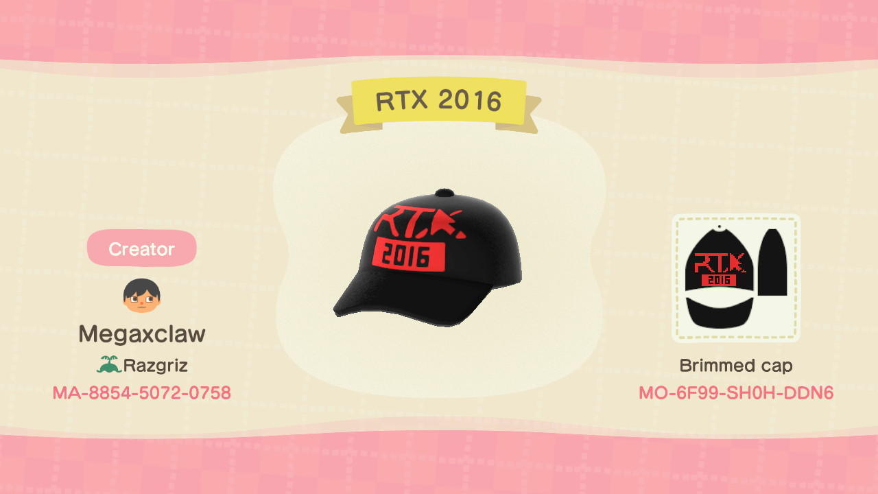 Animal Crossing Design Code: MO-6F99-SH0H-DDN6 RTX 2016
