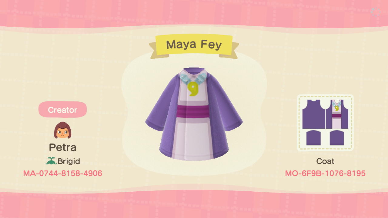 Animal Crossing Design Code: MO-6F9B-1076-8195 Maya Fey