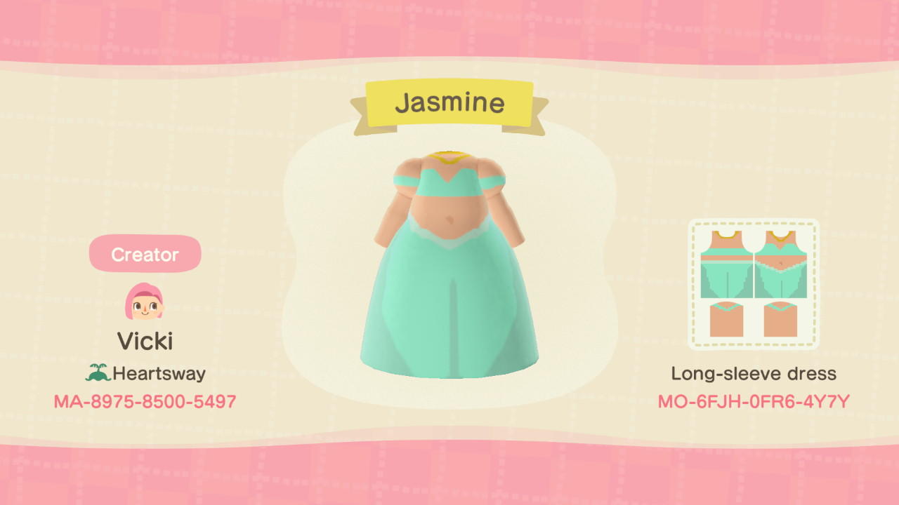Animal Crossing Design Code: MO-6FJH-0FR6-4Y7Y Disney Jasmine