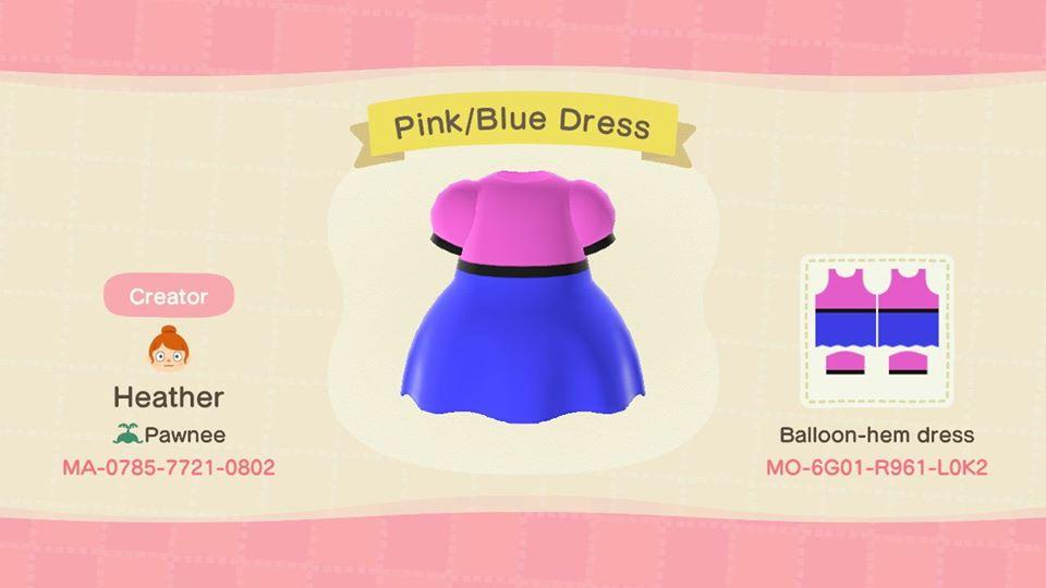 Animal Crossing Design Code: MO-6G01-R961-L0K2 Pink/Blue Dress