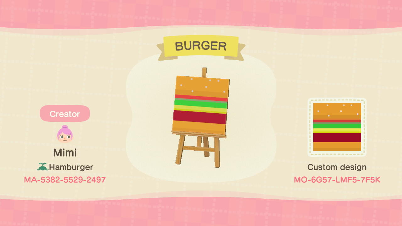 Animal Crossing Design Code: MO-6G57-LMF5-7F5K Hamburger Flag