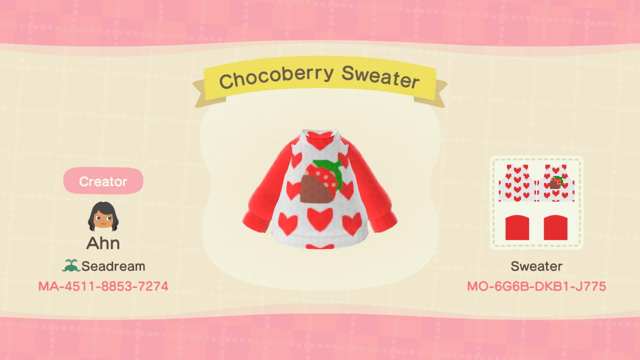 Animal Crossing Design Code: MO-6G6B-DKB1-J775 Chocoberry Sweater