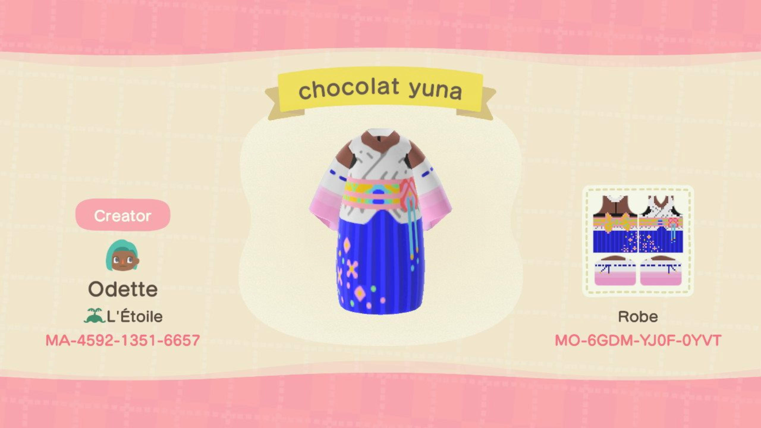 Animal Crossing Design Code: MO-6GDM-YJ0F-0YVT chocolat yuna