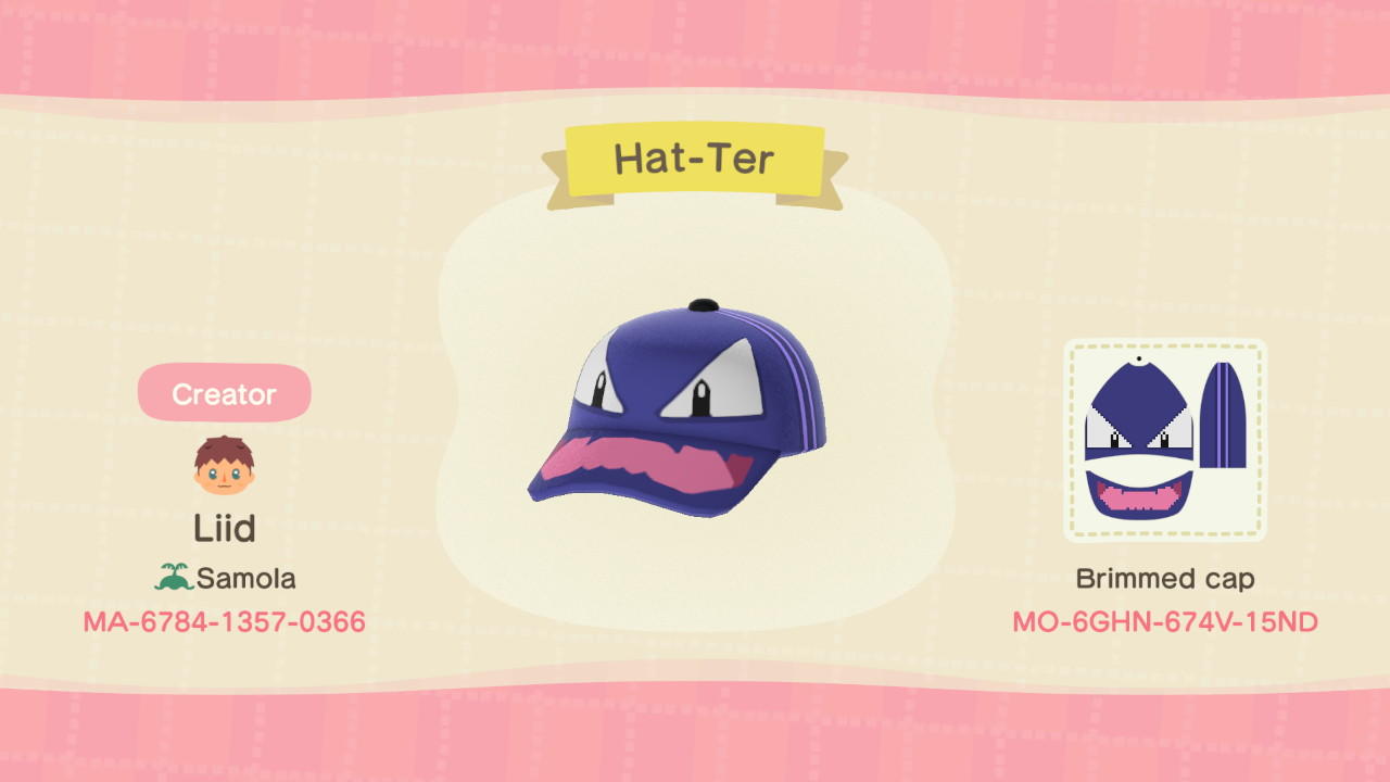 Animal Crossing Design Code: MO-6GHN-674V-15ND Hat-Ter