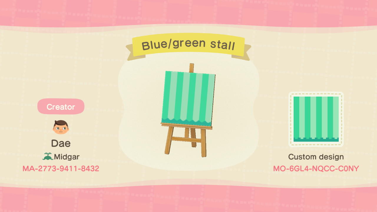 Animal Crossing Design Code: MO-6GL4-NQCC-C0NY Blue Green Stall
