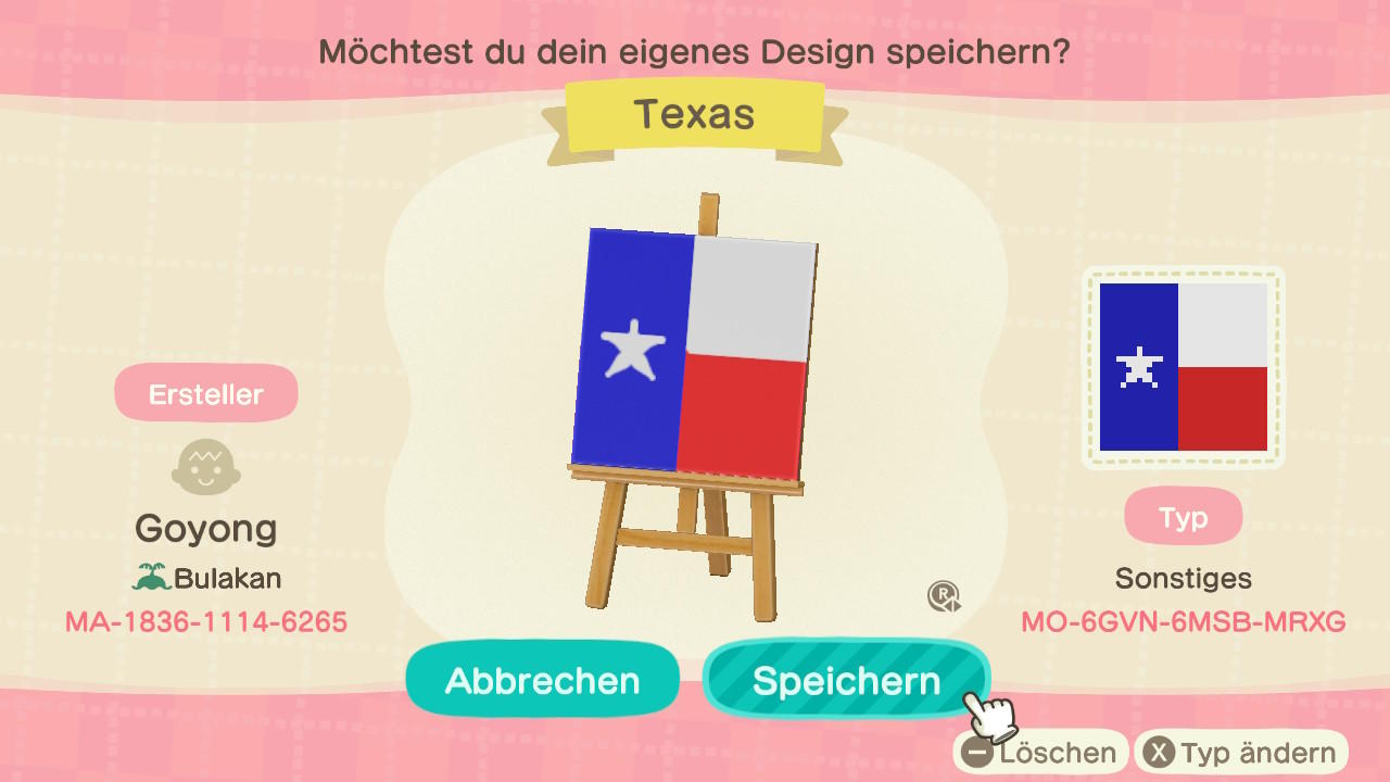 Animal Crossing Design Code: MO-6GVN-6MSB-MRXG Texas