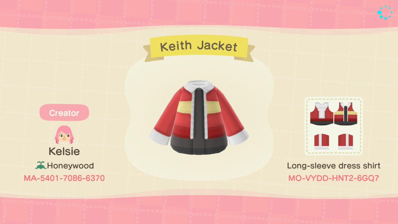 Animal Crossing Design Code: MO-6GXH-7D9R-D7JD Keith Jacket
