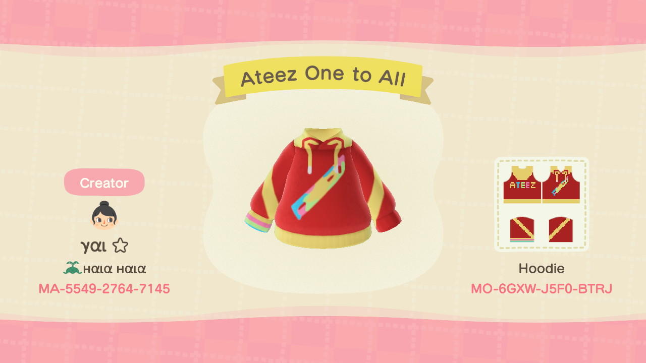 Animal Crossing Design Code: MO-6GXW-J5F0-BTRJ Ateez One to All