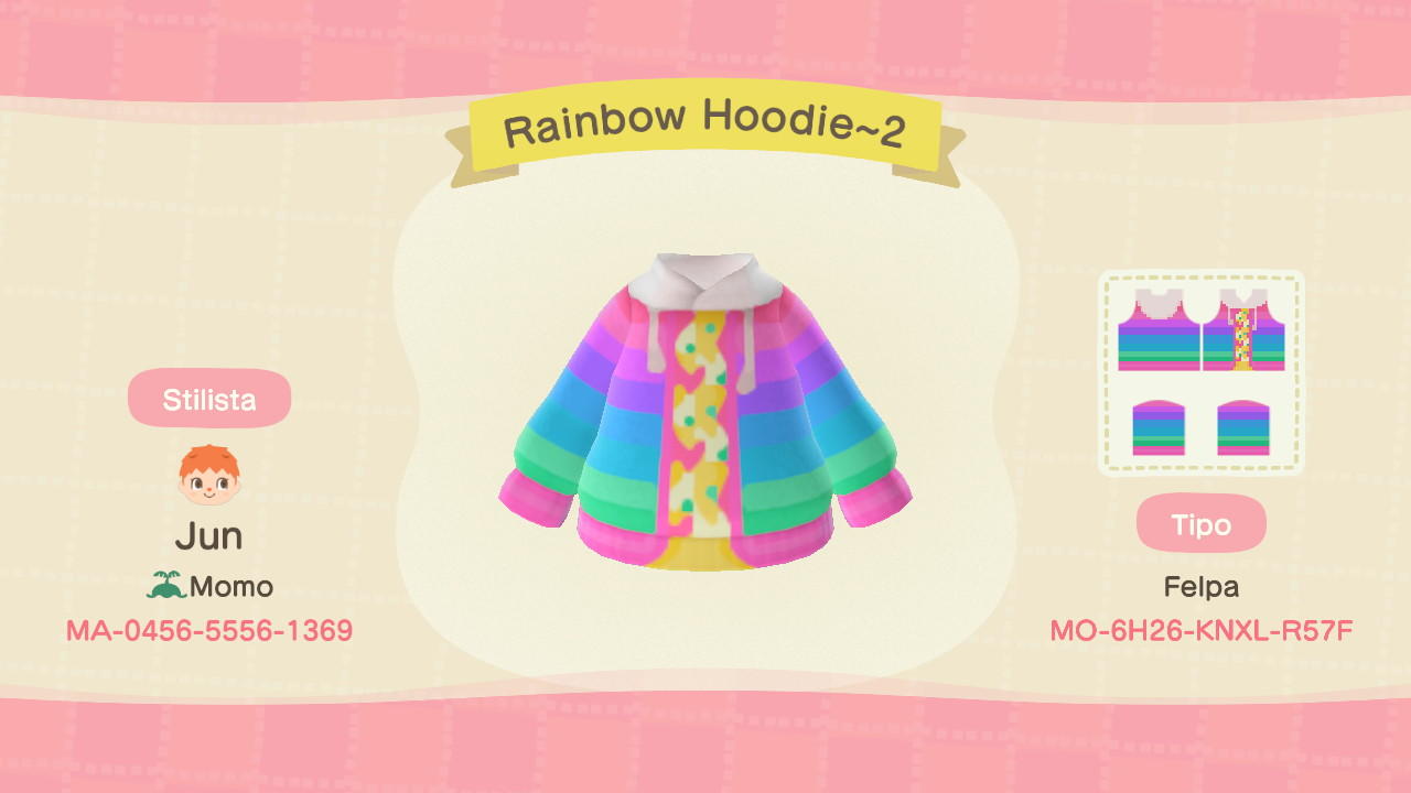 Animal Crossing Design Code: MO-6H26-KNXL-R57F Rainbow Hoodie - 2