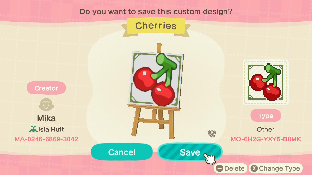 Animal Crossing Design Code: MO-6H2G-YXY5-B8MK Cherry Orchard Sign