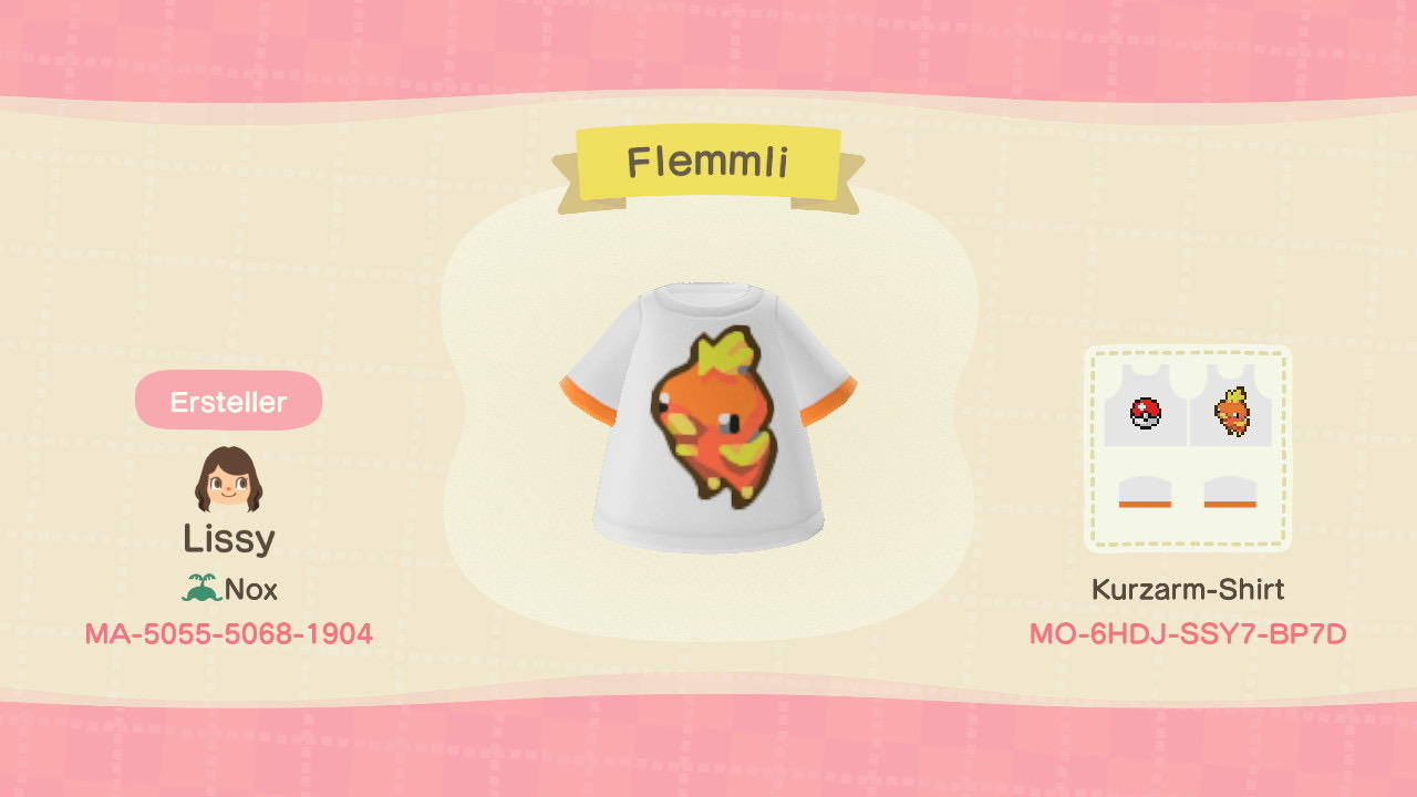 Animal Crossing Design Code: MO-6HDJ-SSY7-BP7D Flemmli / Torchic