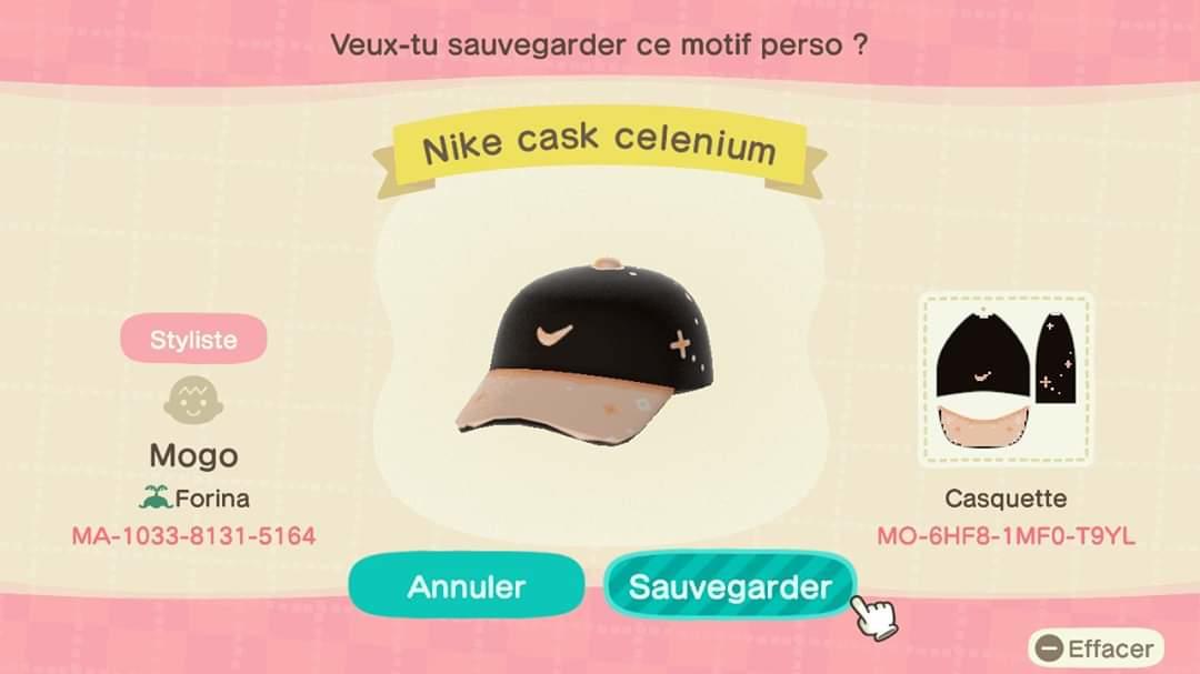 Animal Crossing Design Code: MO-6HF8-1MF0-T9YL Nike cask celenium