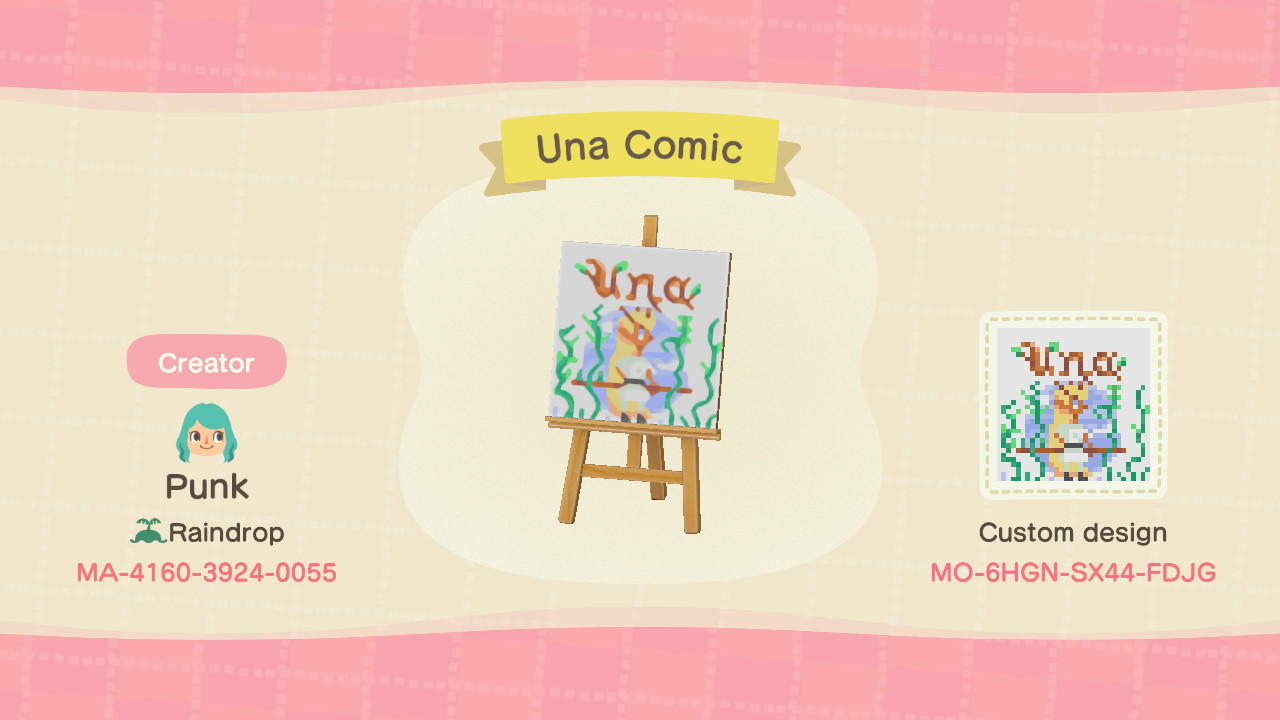 Animal Crossing Design Code: MO-6HGN-SX44-FDJG Una Comic