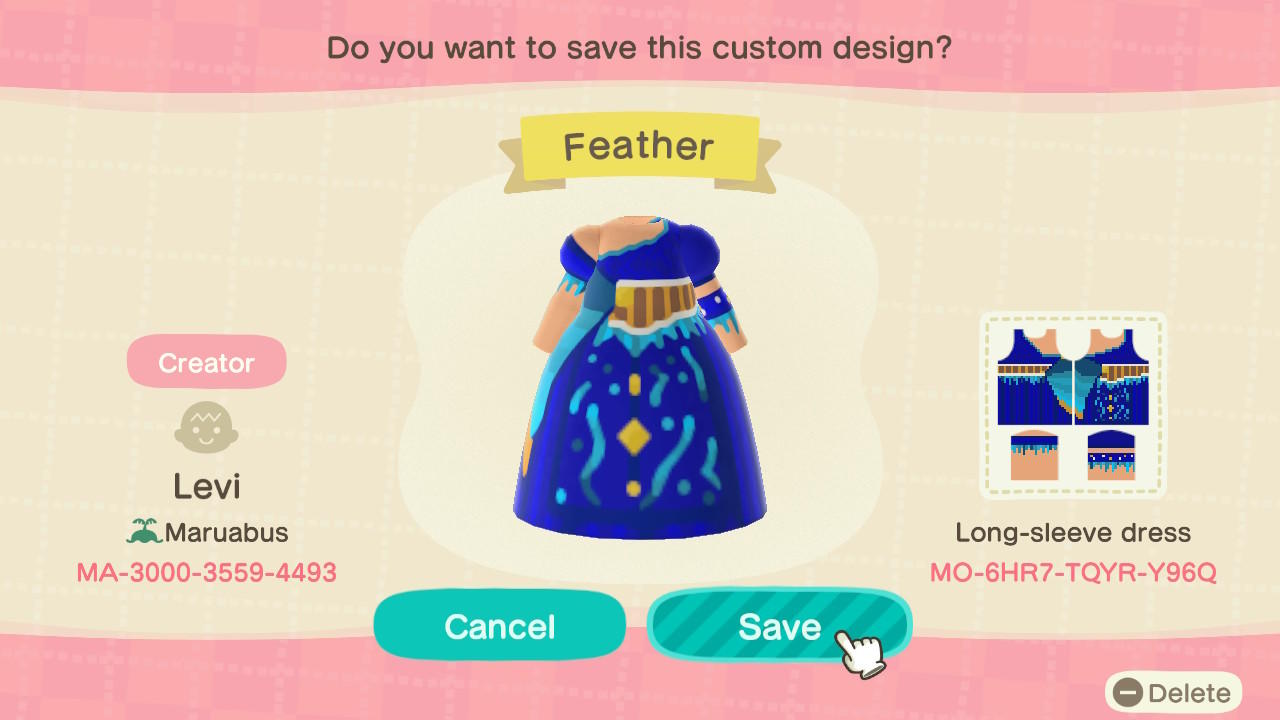 Animal Crossing Design Code: MO-6HR7-TQYR-Y96Q Feather