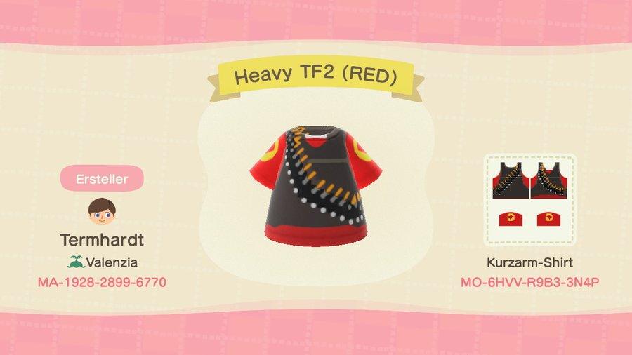Animal Crossing Design Code: MO-6HVV-R9B3-3N4P Heavy TF2 (RED)
