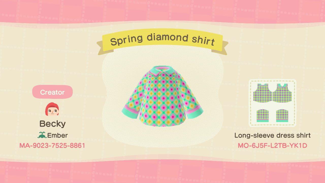 Animal Crossing Design Code: MO-6J5F-L2TB-YK1D Spring diamond shirt