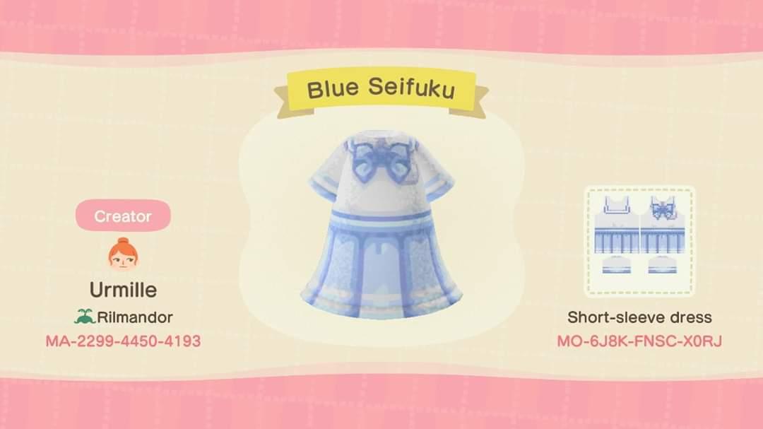 Animal Crossing Design Code: MO-6J8K-FNSC-X0RJ Blue Seifuku