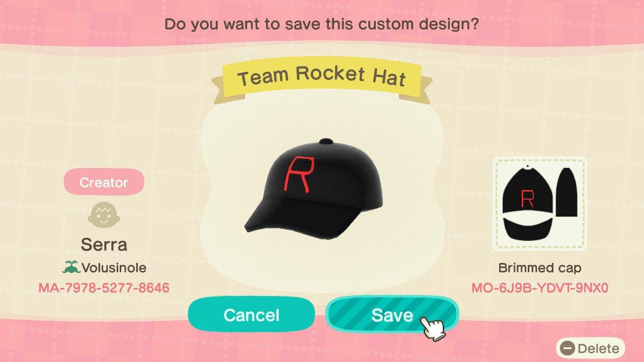 Animal Crossing Design Code: MO-6J9B-YDVT-9NX0 ROCKET HAT