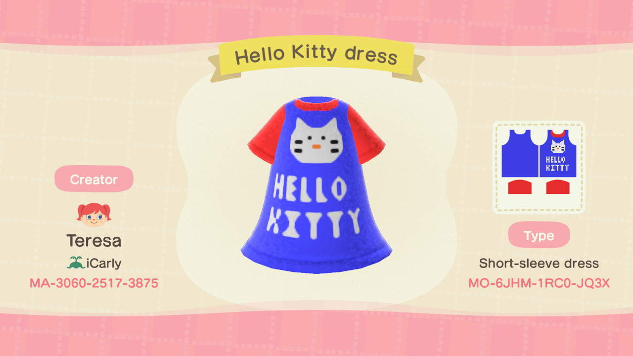 Animal Crossing Design Code: MO-6JHM-1RC0-JQ3X Hello Kitty dress