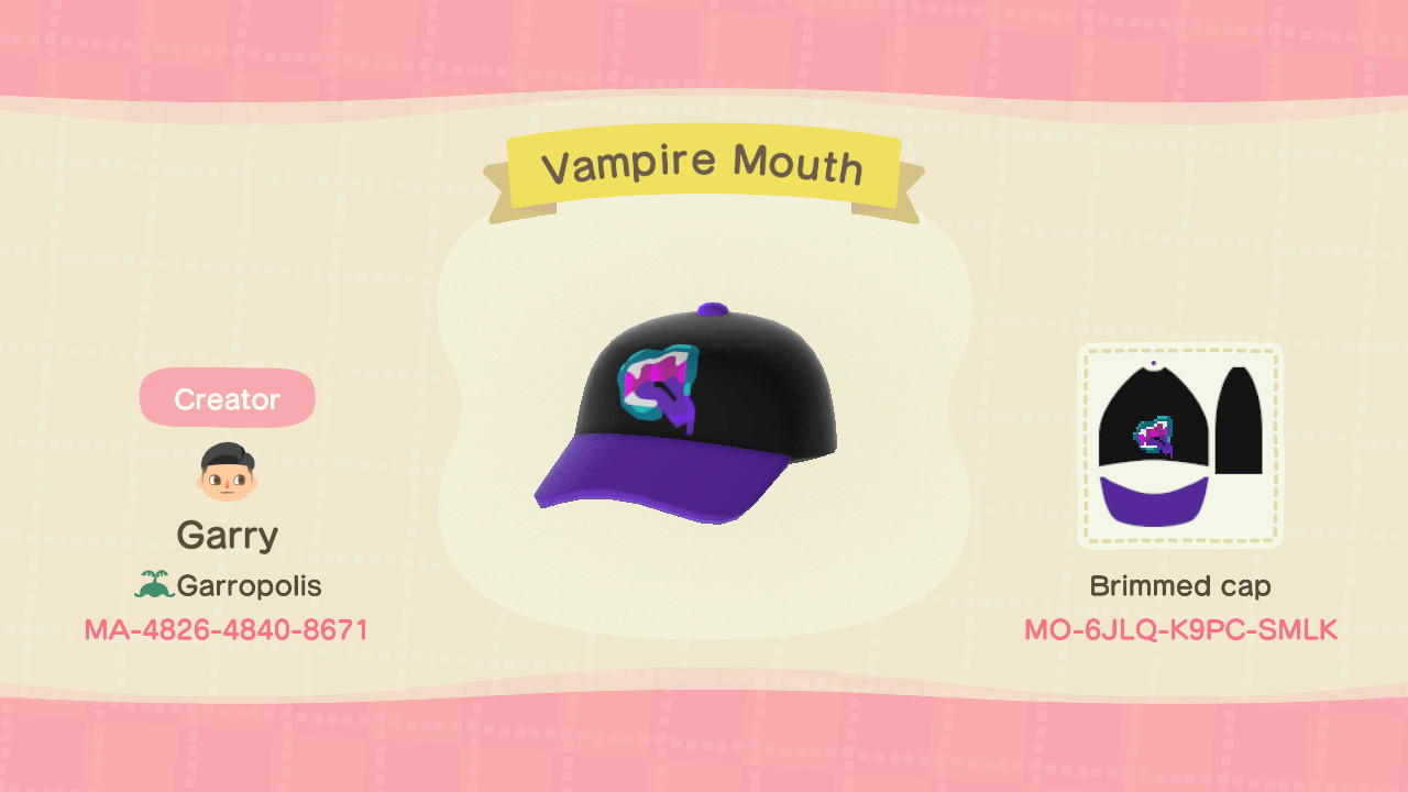 Animal Crossing Design Code: MO-6JLQ-K9PC-SMLK Vampire Mouth