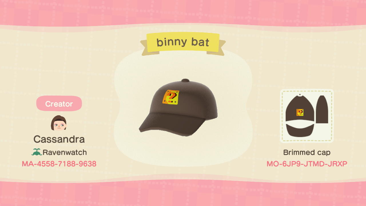Animal Crossing Design Code: MO-6JP9-JTMD-JRXP vinesauce hat