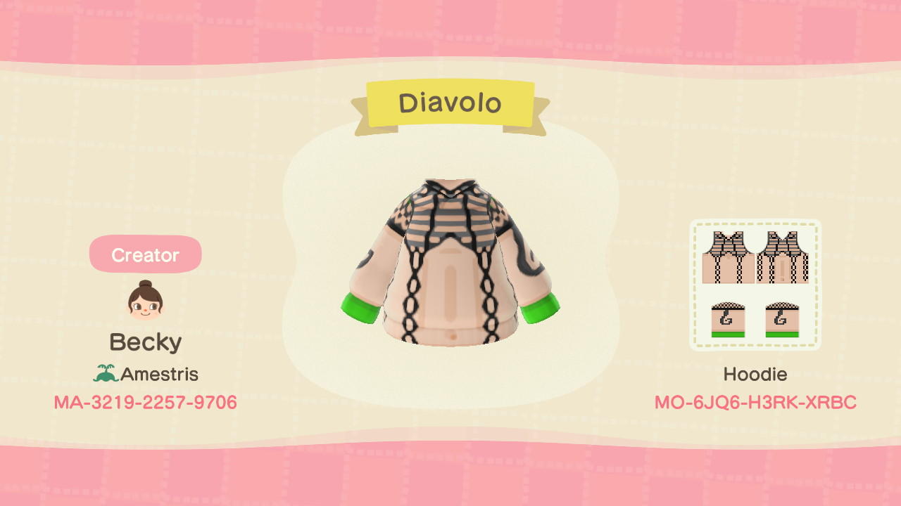 Animal Crossing Design Code: MO-6JQ6-H3RK-XRBC Diavolo Jjba