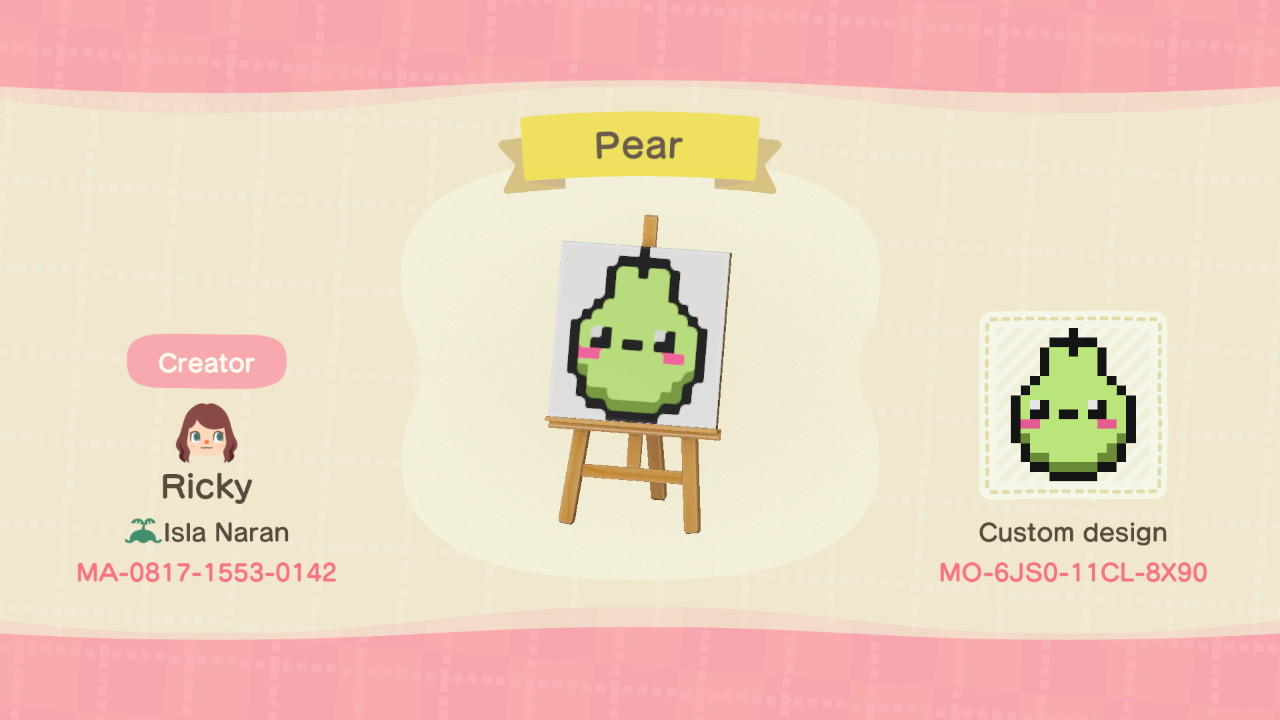 Animal Crossing Design Code: MO-6JS0-11CL-8X90 Pixel Pear