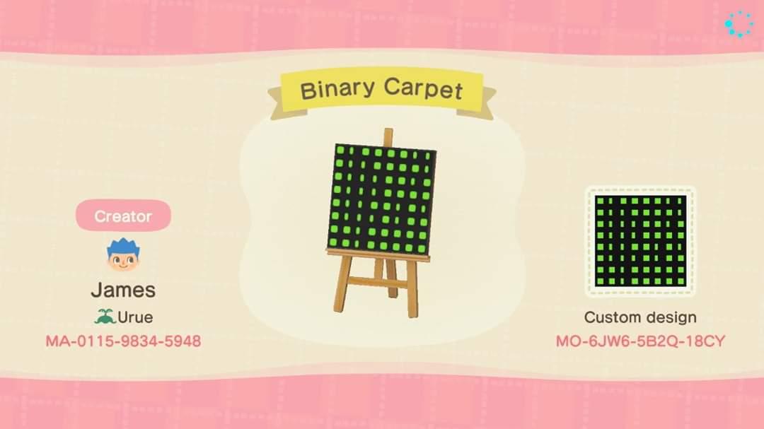 Animal Crossing Design Code: MO-6JW6-5B2Q-18CY Binary Carpet