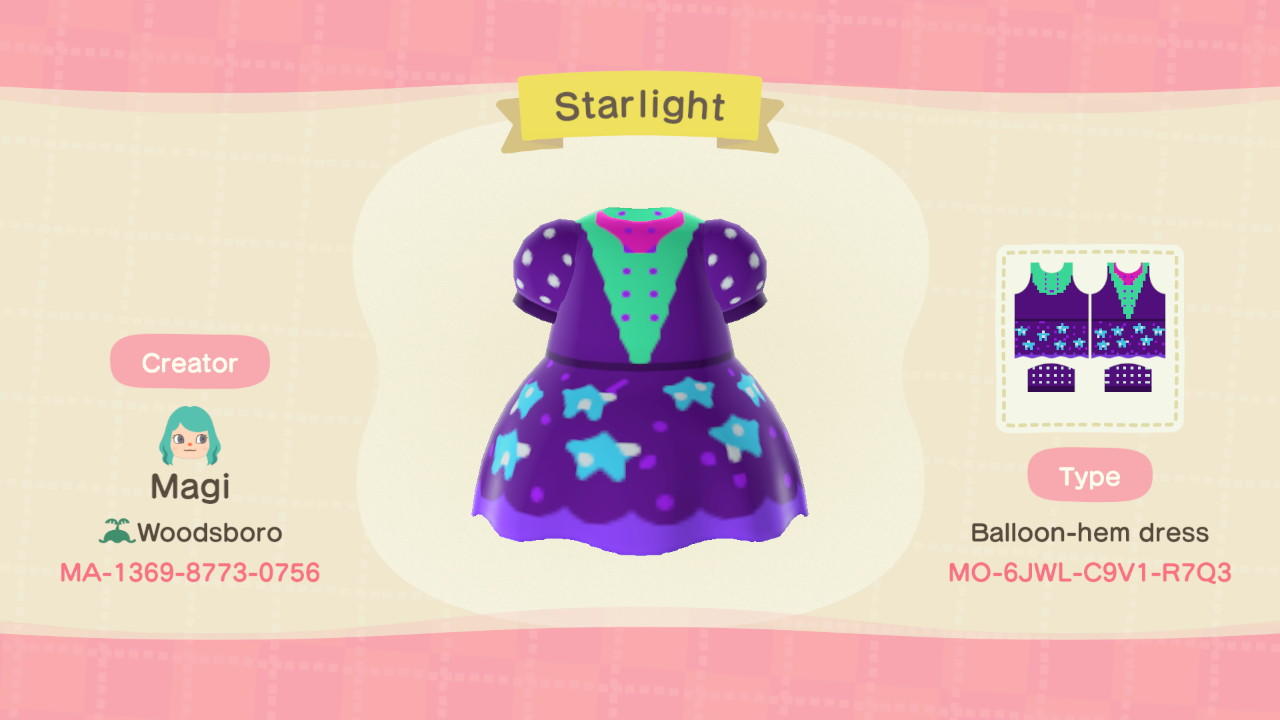 Animal Crossing Design Code: MO-6JWL-C9V1-R7Q3 Starlight