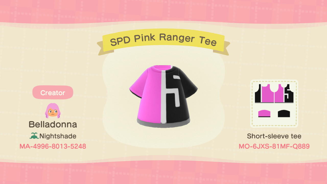 Animal Crossing Design Code: MO-6JXS-81MF-Q889 SPD Pink Ranger Tee