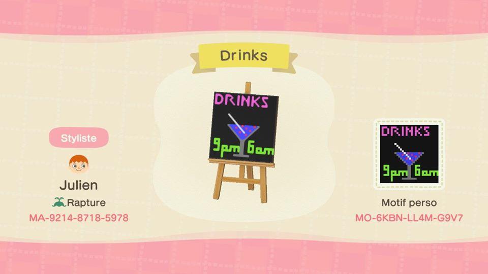 Animal Crossing Design Code: MO-6KBN-LL4M-G9V7 Drinks
