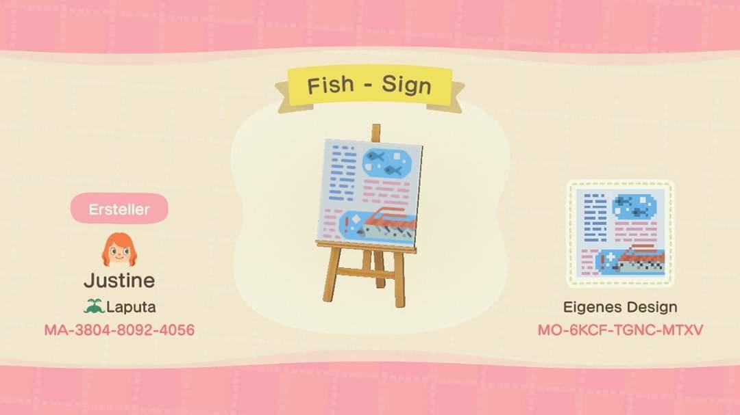 Animal Crossing Design Code: MO-6KCF-TGNC-MTXV Museum: Fish-Sign